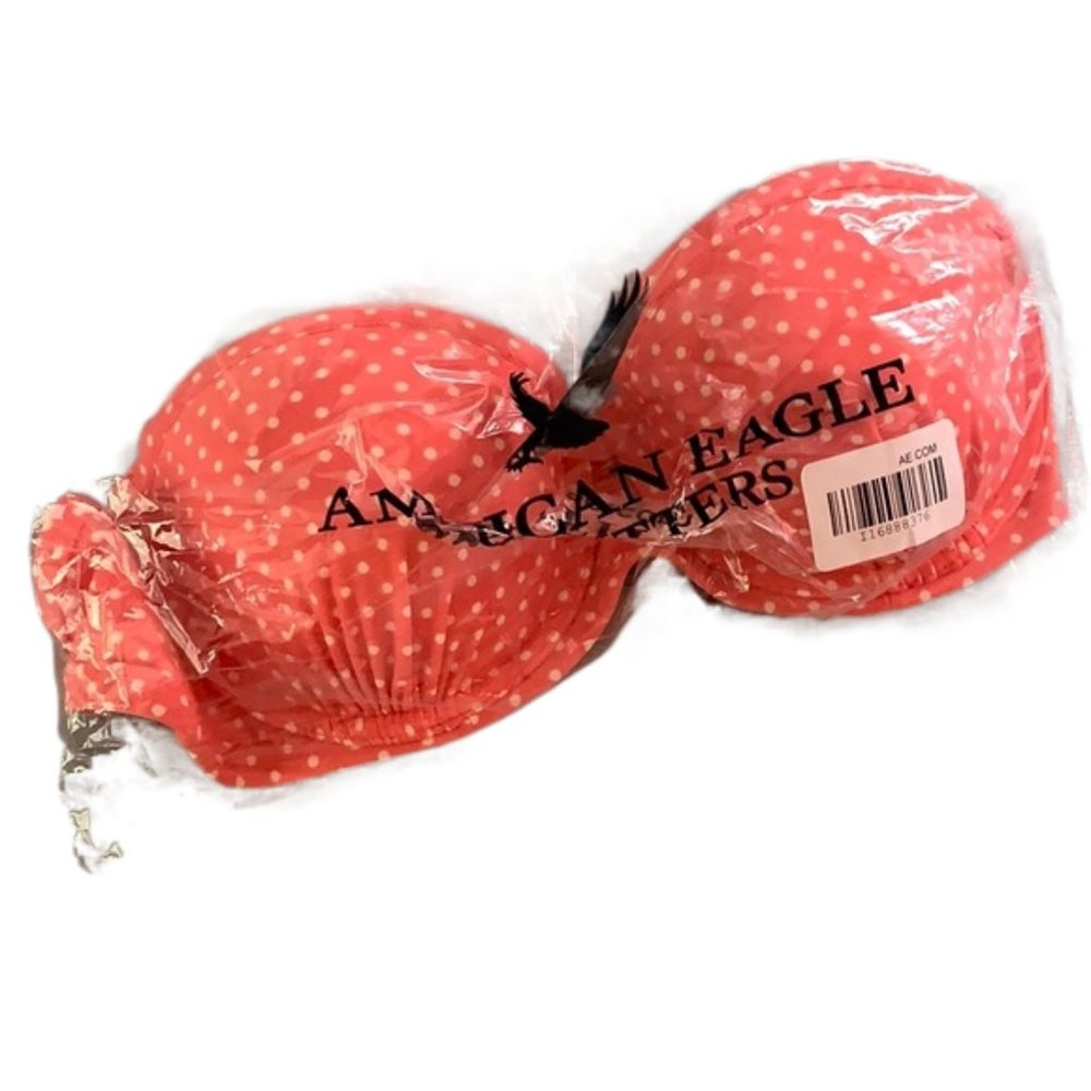 AMERICAN EAGLE Pink Polka Dot Bandeau Bikini Top